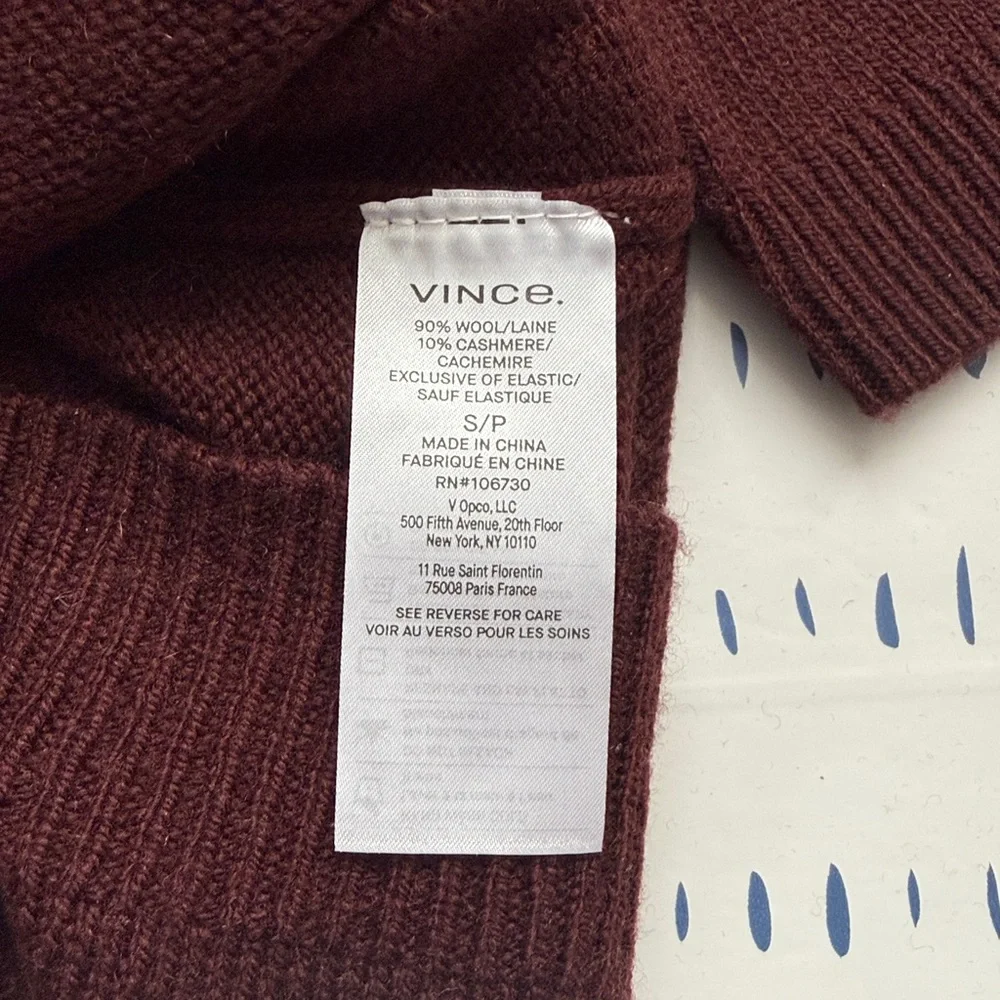 Vince Burgundy Short Sleeve Wool Blend Sweater - Picture 4 of 4